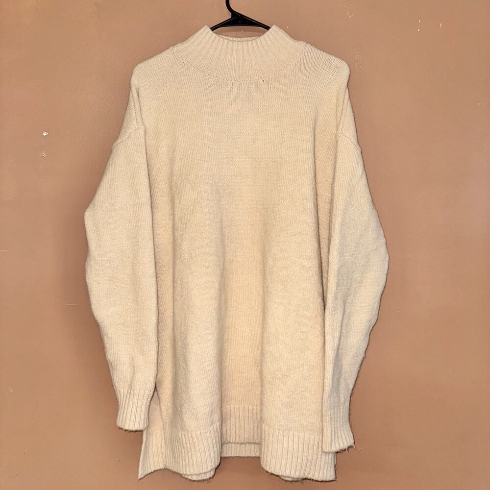 ZARA Women's Long Sleeve Long Fit Knit Sweater Dress Beige - Size Medium